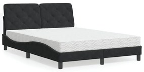 Letto Con Materasso Nero 140x200 Cm İn Velluto /
