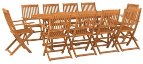 Set da pranzo per giardino 11 pz in legno massello di acacia