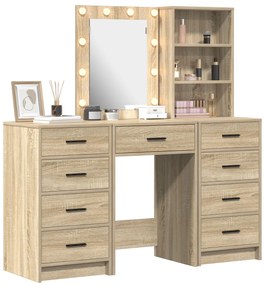 Set da toeletta di 3 pezzi vitaxl con led in legno ingegnerizzato rovere sonoma