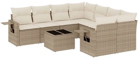 Set divano da giardino 9 pz con cuscini beige in polyrattan