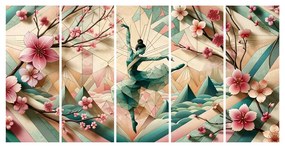 Quadri 5 pezzi – Ballerina geometrica in movimento