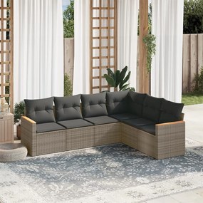 Set Divano da Giardino 6 pz con Cuscini Grigio in Polyrattan