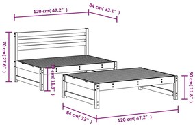 Set Salotto da Giardino 2 pz Grigio in Legno Massello di Pino