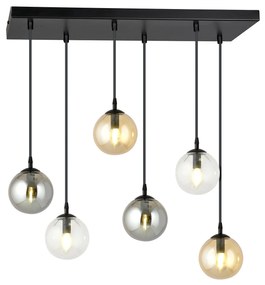 Sospensione Moderna 6 Luci Kali In Acciaio Nero E Sfere In Vetro Multicolor