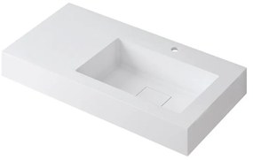 Lavabo integrale rettangolare vasca a destra L 90.5 x H 15 x P 46 cm in resina bianco lucido