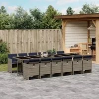 Set da Pranzo da Giardino 13pz con Cuscini Grigio in Polyrattan 3210584