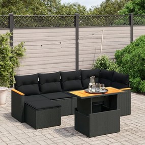 Set divani da giardino con cuscini 7pz nero polyrattan