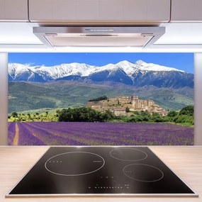 Pannello paraschizzi cucina Prato fiori paesaggio di montagna 100x50 cm