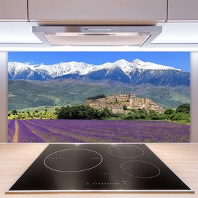 Pannello paraschizzi cucina Prato fiori paesaggio di montagna 120x60 cm