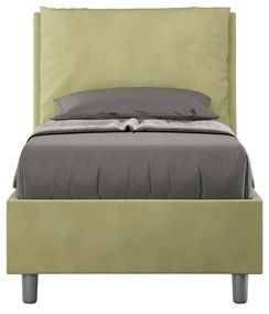 Letto singolo imbottito 80x210 microfibra Antea senza rete, con rete e contenitore, Ocra / Contenitore