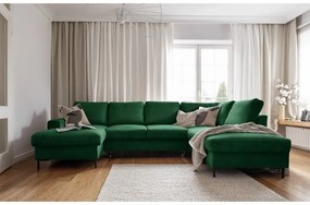 Divano letto angolare in velluto a coste verde scuro (angolo destro) Lofty Lilly - Miuform
