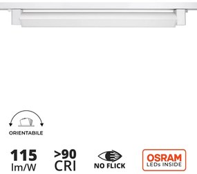 Faro LED Lineare 24W per Binario Monofase, Orientabile Bianco - OSRAM LED 100° Colore  Bianco Caldo 2.700K