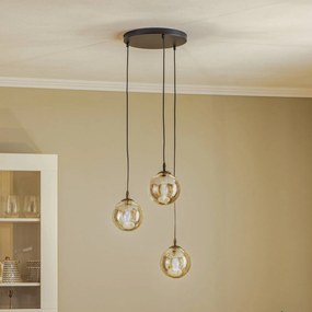 EMIBIG LIGHTING Lampada a sospensione Glassy, a 3 luci, rotonda, nera, grafite, vetro