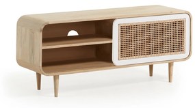 Kave Home - Mobile TV Georg 1 anta in legno massello di mango e canna da bambú da 120 x 50 cm