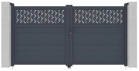 Cancello elettrico battente L305 x H166 cm in Alluminio semi traforato con motivi Antracite - BAZIO