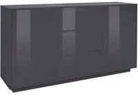 Credenza Dmorac, Madia da cucina a 2 ante e 3 cassetti, Buffet da soggiorno, 100% Made in Italy, cm 160x41h86, Antracite lucido