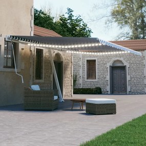 Tenda Da Sole Retrattile Manuale Con Led 500x300cm Blu E Bianca /