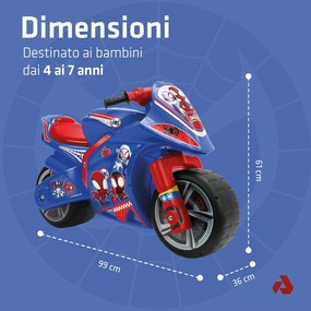 Moto Cavalcabile per Bambini 4-7 anni a Spinta Marvel Spidey 99x39x61 cm fino a 50 kg con Maniglia di Trasporto Blu...