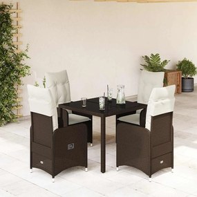 Set Bistrò Da Giardino 5 Pz Con Cuscini İn Polyrattan Marrone /