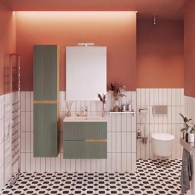 Colonna per mobile bagno Eva reversibile con 2 ante verde salvia cannettato L 31,4 X P 33,1 X H 130 cm
