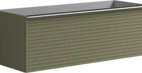 Mobile da bagno sospeso sotto lavabo Pixel stripes 2 cassetti L 120 x H 40 x P 45.5 cm verde salvia laccato opaco, con maniglia alluminio brillante