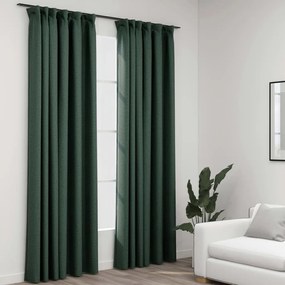 Tende Oscuranti Con Ganci Effetto Lino 2 Pz Verdi 140x245 Cm /
