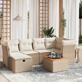 Set Divani da Giardino 7 pz con Cuscini Beige in Polyrattan