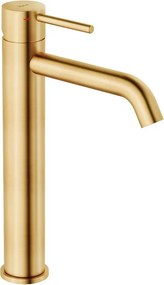 Rubinetto per lavabo getto laminare cristallino TAYRONA oro spazzolato satinato HUBER H 28.7 cm