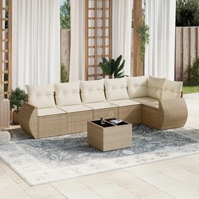 Set divani da giardino 7 pz con cuscini beige in polyrattan