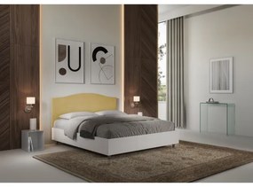 Letto contenitore da 160x200 in legno bianco e testata in microfibra ocra Grace