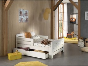 Letto da bambini regolabile bianco in pino massiccio con contenitore, materasso e rete inclusi Jumper - Vipack