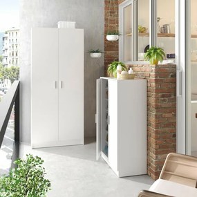 Mobile scarpiera H 108 cm bianco in legno con 2 ante e 6 ripiani
