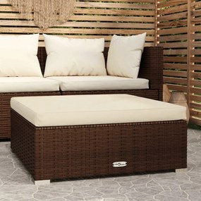 Poggiapiedi Da Giardino Cuscino Marrone 70x70x30 Cm Polyrattan /