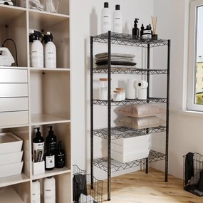 Scaffalatura 5 Ripiani Scaffale Portaoggetti In Acciaio Cromato Ideale Per Casa Cucina Garage Portata Massima 200 Kg Officina Cantina 180 x 90 x 35 Cm Colore Argento