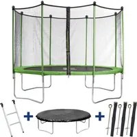 Trampolino tappeto elastico YOOPI diametro3.65 m con rete, scala, telone e kit d'ancoraggio