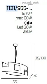 Tetris color sospensione 55cm. 1 luce foglia oro 1121-s55-fo