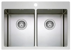 Lavello sopratop 2 vasche in inox argento PYRAMIS Istros L 51 x L 75.5 cm