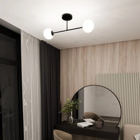 Plafoniera Moderna Morrigan 2 Luci In Acciao Nero E Sfere In Vetro Bianco