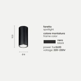 Lampada faretto da interno FILO in alluminio verniciato 6x12 cm Nero