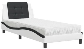 Letto con materasso bianco e nero 90x190 cm in similpelle