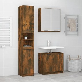 Set Mobili Da Bagno 3 Pz Rovere Fumo İn Legno Multistrato /