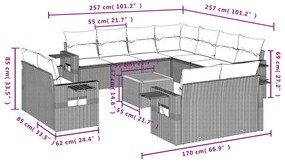 Set divani da giardino 12 pz con cuscini nero in polyrattan