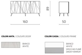 Madia a 3 ante 160 cm in nobilitato Bianco con top in vetro TIGUA con 5 piedini