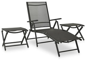 Set Divani da Giardino 3 pz in Textilene e Alluminio Nero