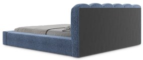 Letto matrimoniale imbottito blu con contenitore con griglia 180x200 cm Mano - Makamii