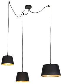 Lampada a sospensione con 3 paralumi in cotone nero/oro - CAVA