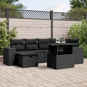 Set divani da giardino con cuscini 7pz nero polyrattan