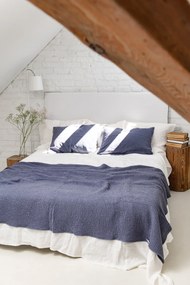 Copriletto A Nido Dape İn Lino İn Grigio Blu / 53x81"/135x205cm / Blue Gray
