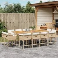 Set da Pranzo da Giardino 13 pz con Cuscini Beige in Polyrattan 3278175