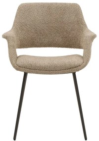 Set di sedie EMBAJADORES in tessuto beige effetto bouclé e gambe in metallo nero, con braccioli
